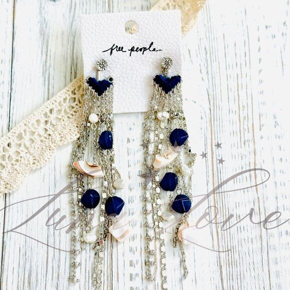 FREE PEOPLE Cruise Dangle Earrings In Blue & SIlver NWT - Picture 5 of 7